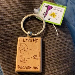 Wooden carved “I love my dachshund” keychain